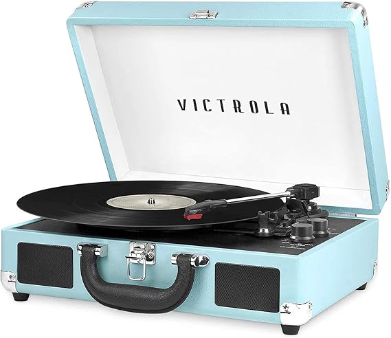 Victrola Journey - Bluetooth Suitcase Record Player - Turquoise | Built-in stereo speakers, 3-speed turntable plays 7", 10" and 12" records, Bluetooth streaming, headphone jack