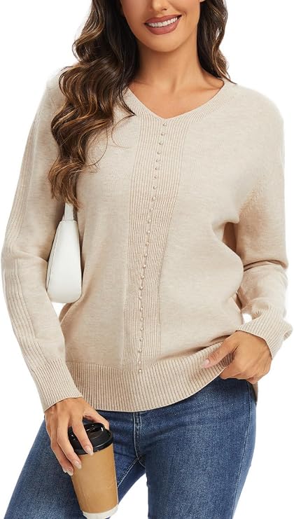 Womens Long Sleeve V Neck Sweaters 2025 Pullover Tops Trendy Dressy Casual Fall Fashion Clothes