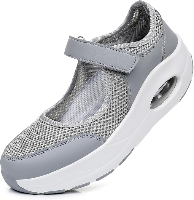 Git-up Women's Comfortable Working Nurse Shoes Non-Slip Adjustable Breathable Walking Buffer Fitness Casual Nursing Orthotic Lightweight Shoes B-Grey