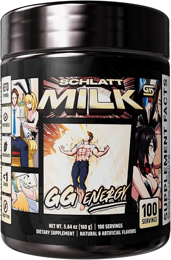 Gamer Supps GG Energy - Schlatt Milk by jschlatt (100 Servings) - Keto Friendly Gaming Energy and Nootropic Blend, Sugar Free + Caffeine + Vitamins + Immune Support, Powder Drink