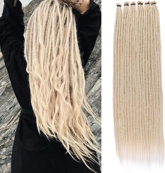 24 Inch Synthetic Dreadlock Extensions 20 Strands Handmade Reggae Style Crochet Hair Blonde 0.6cm Width Soft Dreads Loc Extensions for Women and Men (#613)
