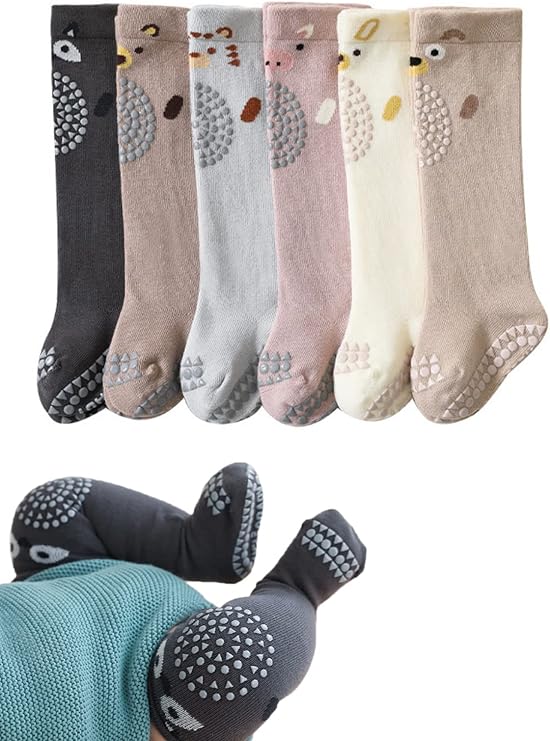 Toddlers Knee High Socks Girl Boy Non Slip with Grips Anti Skid Socks Newborn Infant Floor Crawling Tube Stockings