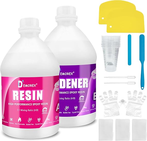 1 Gallon Epoxy Resin Kit, Crystal Clear, Self-Leveling, 1:1 Mix