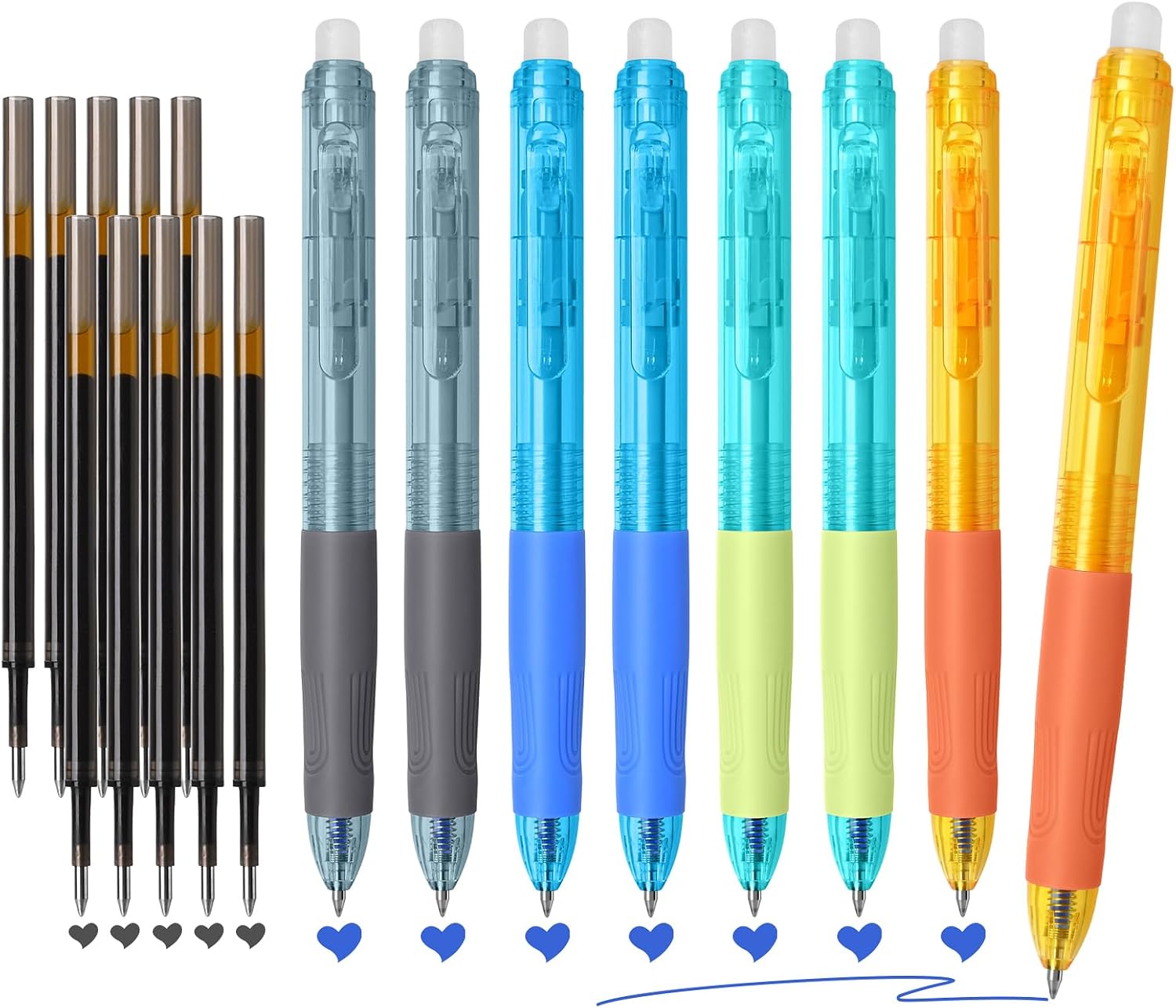 Temiary Retractable Erasable Gel Pens, Make Mistakes Disappear, 0.5mm Fine Point, 8Pcs Blue Ink Pens & 10Pcs Black Refills, Smooth Writing for Writing Planner Crossword Puzzles Blue & Black