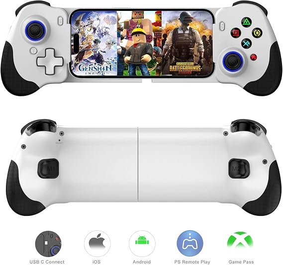 Megadream Mobile Gaming Controller for iPhone 15 & 16 Series/Android (USB-C) with Hall Joysticks & Trigger, Remote Gamepad for PS5 / PS4 / Xbox/PC, Cloud Gaming, Turbo, Two Back Macro Buttons (White)