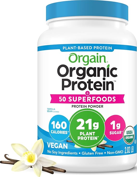 Orgain Organic Vegan 21g Protein + Superfoods Powder, Chocolate, 2.02lb