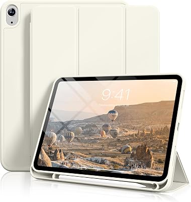 Aoub Case for iPad A16 11th Generation 11 Inch 2025, iPad 10th Generation 10.9 inch 2022 with Pencil Holder, Slim Lightweight Trifold Stand Smart Soft TPU Back Cover, Support Touch ID, Cream White