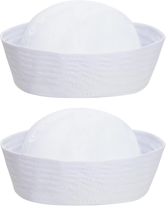 SUMERSHA 2pcs White Sailor Hat for Women Men Navy Captain Hat Yacht Hat Halloween Costume Sailor Cap for Dressing Up Party
