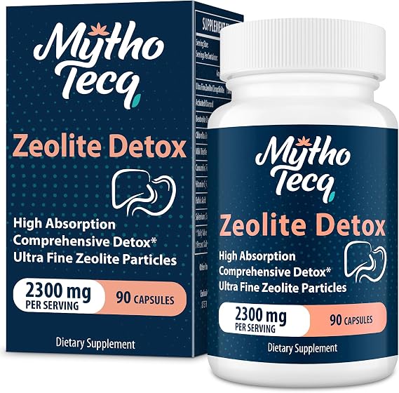 MythoTecq Zeolite Capsules with Activated Charcoal & Bentonite, 90 Count | 2300mg formula featuring zeolite clinoptilolite, activated charcoal and bentonite clay