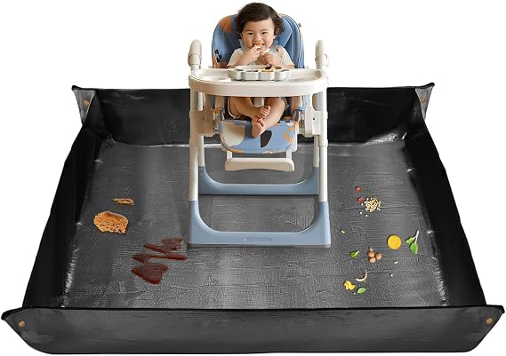 Extra Large Splat Mat for Under High Chair, 150 x 150 cm Waterproof Floor Protector, Snap-Corner Spill Catching Design, Easy Wipe-Clean Feeding Area Mat for Messy Meals, Crafts or Picnic Use