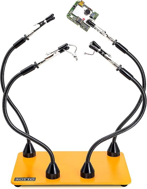 Fstop Labs Third Hand Soldering Tool PCB Holder Four Magnetic Based Flexible Metal Arms Helping Hands Crafts Jewelry Hobby Workshop Helping Station Non-Slip Steel Weighted Base