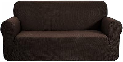 Home Must Haves Chocolate Brown 2-Piece Set Slipcover Sofa & Loveseat Cover Protector 4-Way Stretch Elastic