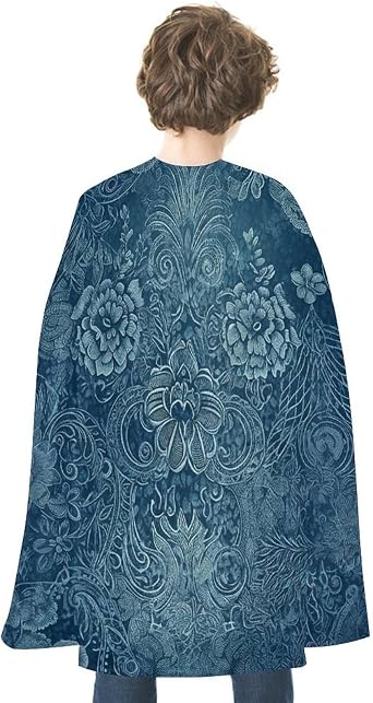 Renaissance Cape Halloween Costume for Men Women Blue Floral Lace Vintage Capelet for Cosplay Parties