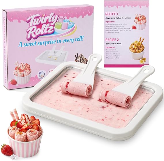 Premium Rolled Ice Cream Maker Kit. Recipe Book, Stainless Steel Ice Cream Tray, 2 Spatulas & Gift Ready Box. Homemade Ice Cream Maker. Instant Ice Cream Roller Maker.