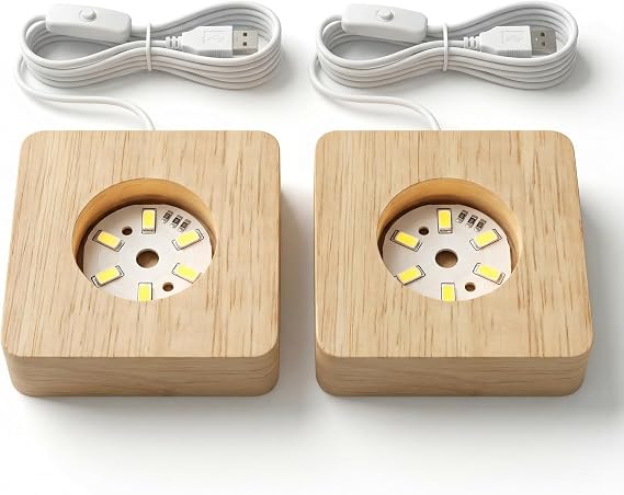 Led Light Stand with USB Powered Wooden Display Stand, Warm LED Lighting Crystal Light, Multiple Light Modes Glasses Stand with Premium Wood Material for Versatile Home Decor, Glass Domes for Display 
