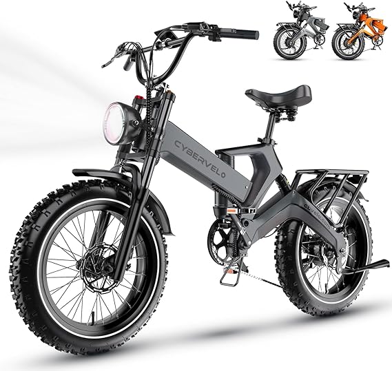 Cybervelo 1000W(Peak 2000W) Folding Electric Bike for Adults,35MPH 100Mile,48V 40Ah Removable Battery,20" x 4.0 Fat Tire Foldable Electric Bicycle,8-Speed Electric Mountain E-Bike, Commuter Ebikes