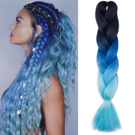 Silk-Co Braids Extensions 60cm Kunsthaar zum Einflechten 1 Stück Haare Crochet Hair Für Jumbo Braids Box Braid Twist Zopf Haarverlängerung Blau ombre