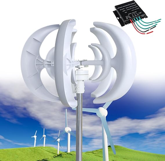 Wind Turbine Generator Kit, 12000W 12V/24V/48V Vertical Wind Turbine Electricity Set, 5 Blade Horizontal Wind Power Generator Kit for Home, Boat, Marine, Monitoring, Street Lighting,White-24V