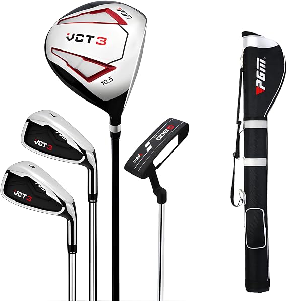 PGM Beginner Golf Clubs Sets VCT3 for Men 5 Piece Includes Golf Driver, 7 Iron, Sand Wedge, Putter and Lightweight Carry Sunday Club Golf Stand Bag Right Handed
