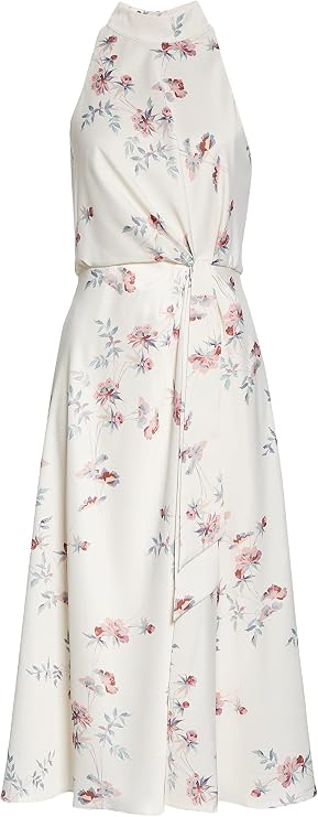 Ted Baker Natural Zoeeey Floral Halter Neck Midi Dress Size 3 (US 8) White
