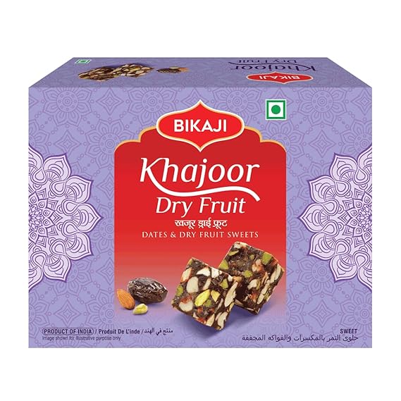 Bikaji Khajoor Dry Fruit Burfi | Halwa 8.81 oz 250 g No Sugar Added Indian Dessert with Dates & Mixed Nuts, Authentic Traditional Mithai, Soft Rich Sweet Treat, Festive Gifting Box