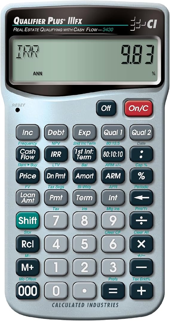 Calculated Industries 3430 Qualifier Plus IIIfx Real Estate Calculator | Advanced Mortgage Finance, Clearly-Labeled Keys, Buyer Pre-Qualifying, Payments & Amortizations, ARMs, Combos, FHA/VA