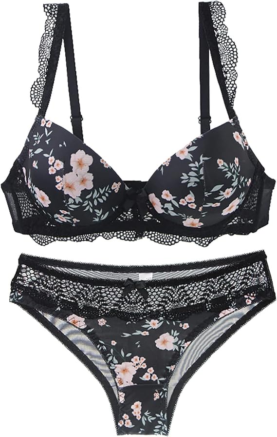 Sexy Bra and Panty Set Lingerie Set for Women 2 Piece Push Up Lace Bralette and Panty Set Floral Babydoll Sleepwear
