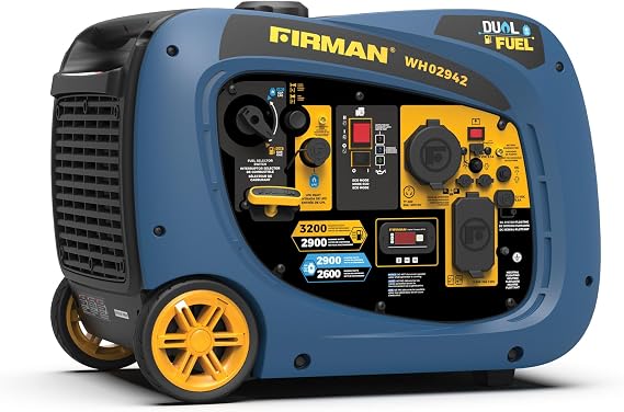 FIRMAN WH02942 Dual Fuel Inverter Portable Generator, 3200W Electric Start, Quiet 58 dB Operation, RV Ready TT-30R Outlet, Clean Inverter Power, Gas or Propane for Camping, Home Backup, Outdoor Use