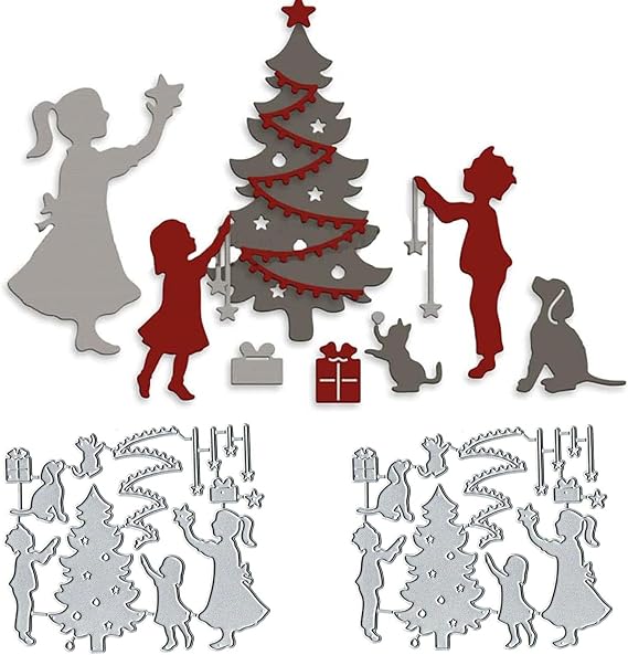 Christmas Tree Sets Embossing Metal Cutting Die Cuts, Merry Christmas Embossing Stencils DIY Crafts Cards Cutting Dies Cuts for DIY Embossing Card Making Photo Decorative Paper Dies Scrapbooking