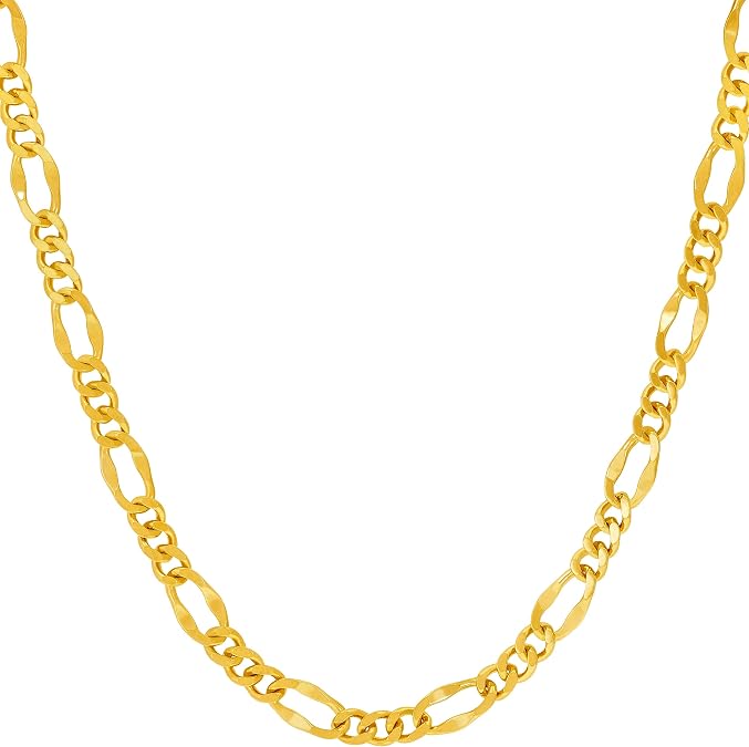 LIFETIME JEWELRY 4.5mm Rounded Figaro Chain Necklace for Men & Women 24k Gold Plated