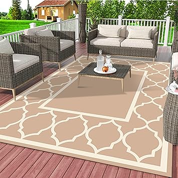 Patio Door Rugs Outdoor Indoor, 5x7 Area Rug Geometric Designs, Non Slip Outdoor Rugs Foldable for Garden, Balcony, RV, Camping