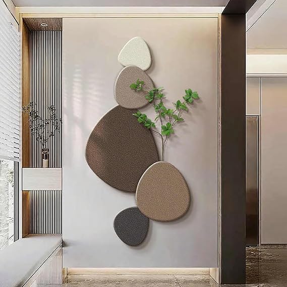 Wall Sculptures 3D Modern Abstract Wall Art Decor Stone Landscape Mural with Soft Backlight Plug-in 3D LED Wall Art Painting for Living Room, Bedroom, Hallway,Apartmen(Brown,19.7x39.4in/50x100cm)