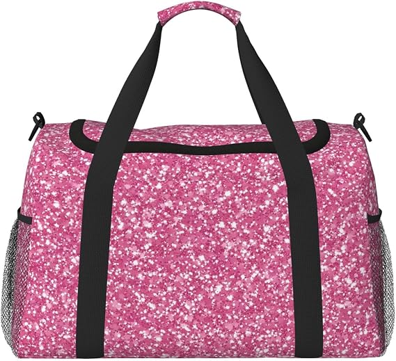 Pink Glitter Large Capacity Travel Storage Bag Lightweight Hand Carry Bag Overnight Storage Bag Unisex Travel Bag
