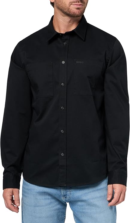 Hugo Men's Cotton Twill Woven Logo Button Down Shirt
