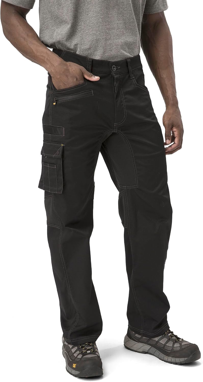 CAT Mens Operator Flex Work Pants Featuring Stretch Fabric, Cargo Pocket, and Bootcut Leg Opening