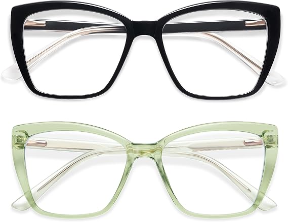 AMOMOMA Trendy TR90 Oversized Blue Light Reading Glasses Women,Stylish Square Cat Eye Glasses AM6031