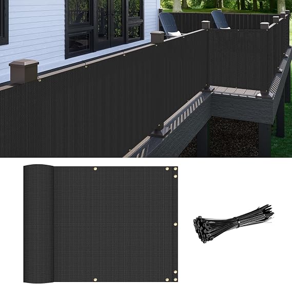 Patio 2.5' x 50' Balcony Privacy Screen Apartments Railing Cover, 30 inches Mesh Screens with Zip Ties for Outdoor Privacy Fence, Deck Backyard Temporary Porch Fencing, Black
