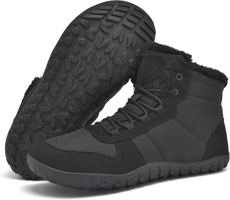 Mens Winter Barefoot Boots Insulated Warm Fur Lined Minimalist Snow Shoes Wide Toe Box + Drop Zero Sole