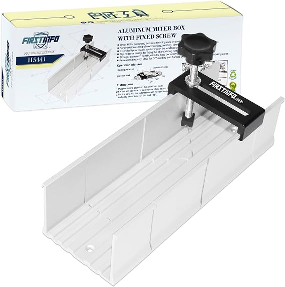 FIRSTINFO 9.8 Inch Metal Aluminum Miter Box with Fixable Screw | for Manual Saw, for Hand Saw, 3 Cutting Angles, H5441