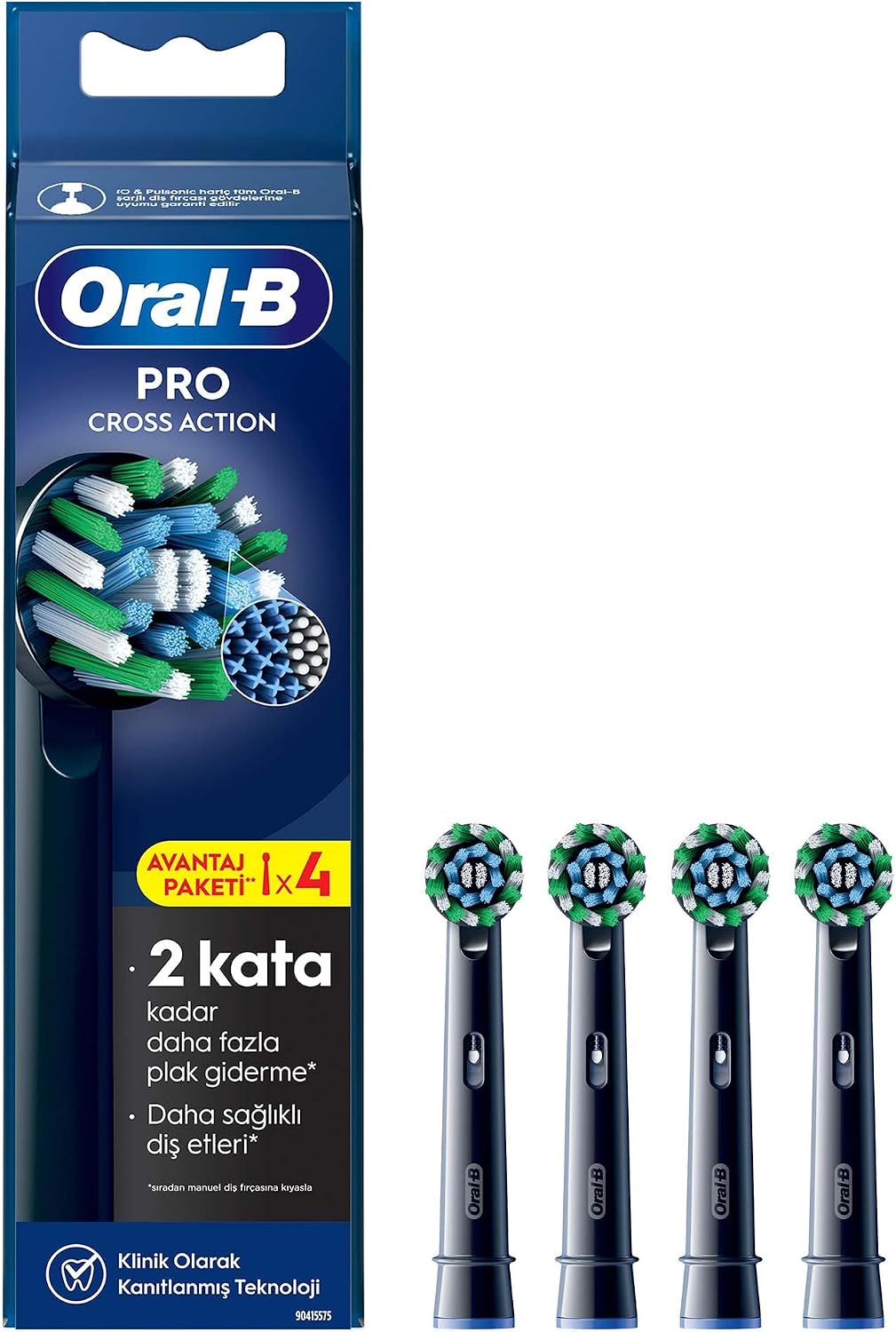 Oral-B Cross Action X-Filament Black Rechargeable Toothbrush Replacement Head 4 Pieces