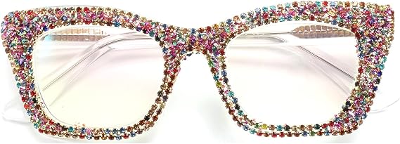 Fashion style Bling Rhinestone Square Reading Glasses For Women Shiny Diamond Blue Light Blocking Eyeglasses