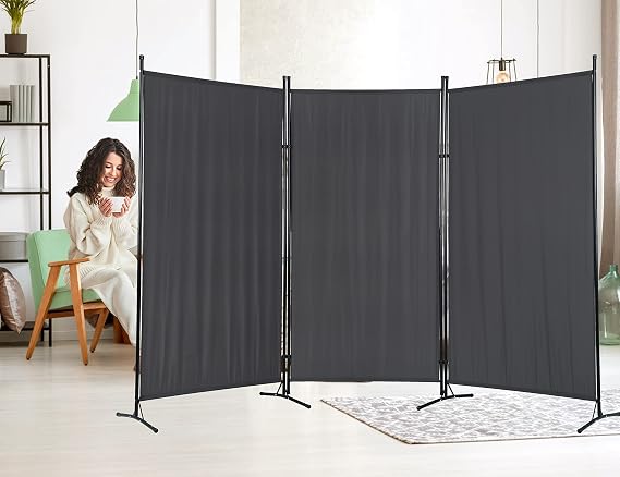 3 Panel Room Divider, Folding Portable Office Walls Dividers with Metal Frame Privacy Screen for Home Office Dorm Separation,Fabric Room Dividers,Room Dividers and Folding Privacy Screens,Grey