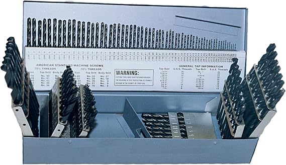 Chicago Latrobe 150 High-Speed Steel Jobber Length Drill Bit Set with Case, Black Oxide, 118 Degree Conventional Point, Combination, 115-Piece