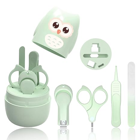 Baby Care Set With Baby Nail Scissors For Fingernails And Toenails With Nail Clippers Nail Scissors Nail File and Tweezers For Children And Newborns In Sweet Owl Gift Packaging (B)