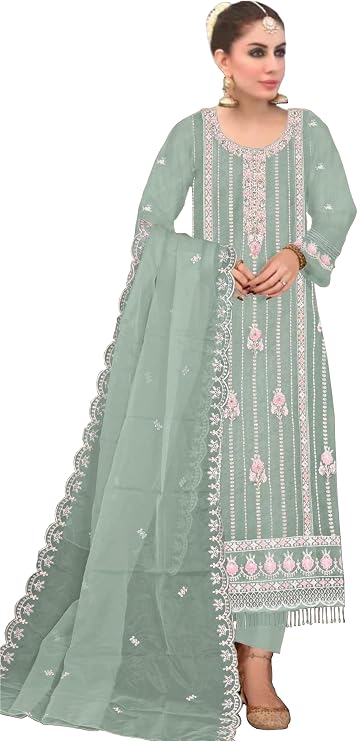 GRC Women's Straight Fux Georgette Salwar Suit With Embroidery Traditional Indian Pakistani Salwar Kameez Ready To Wear Dress