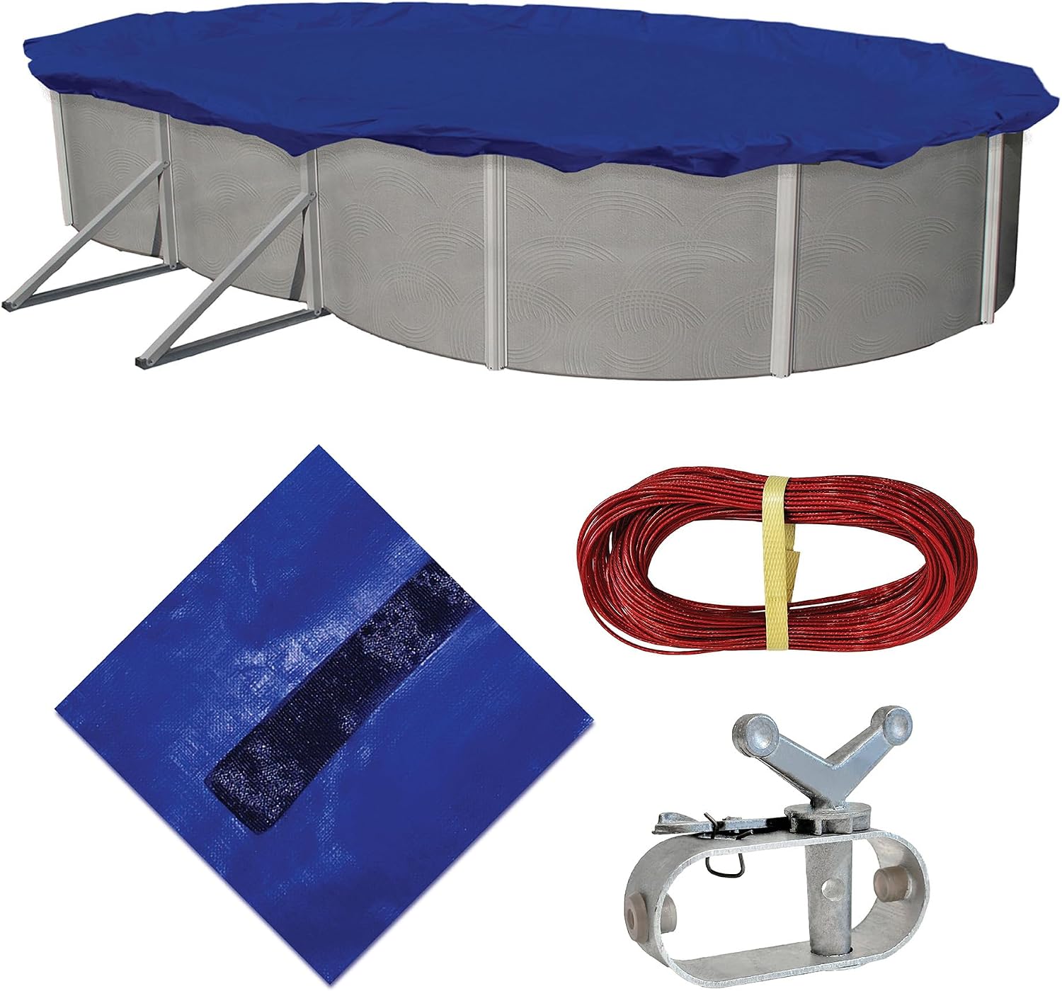 Blue Wave Gold 15-Year 12 ft x 20 ft Oval Above Ground Pool Cover for Winter– Durable & Weather-Resistant Polyethylene – 4 ft Overlap, Black Underside, Reinforced Grommets, Winch, Cable – Royal Blue