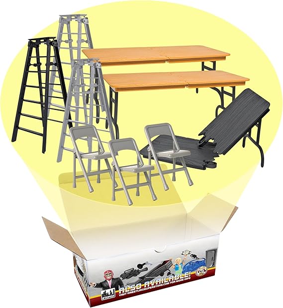 Tables, Ladders & Chairs Match Accessory Set for Wrestling Action Figures | Create Tables, Ladders & Chairs Matches with 3 Breakable Tables, 3 Ladders and 3 Folding Chairs