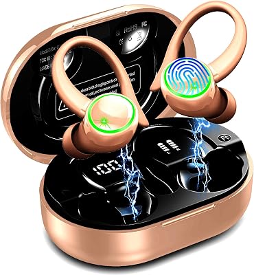 Wireless Earbuds, Bluetooth 5.4 Headphones Sports, 50H Playback Over-Ear buds with ENC Noise Cancelling Mic, Deep Bass Fitness Earphones with Earhooks, IP7 Waterproof Headset for Running Workout Gym