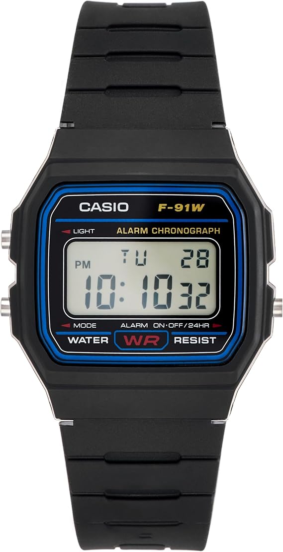 Casio F91W-1 Men's Classic Chronograph Alarm LCD Digital Watch Black F-91W-1DG, Black//Sheer Pleasure, 38.2x35.2x8.5mm, Strap