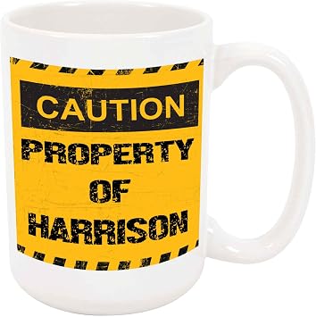 Property of Harrison Coffee Mug - Personalized Ceramic Cup with Name, Custom Mug, Customized Birthday/Christmas Gift, Holiday Present, 11 Oz